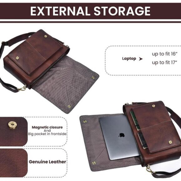 ⚡Leather Village Men & Women Tan Brown Vintage Leather Messenger Handmade Bag - Picture 4 of 8